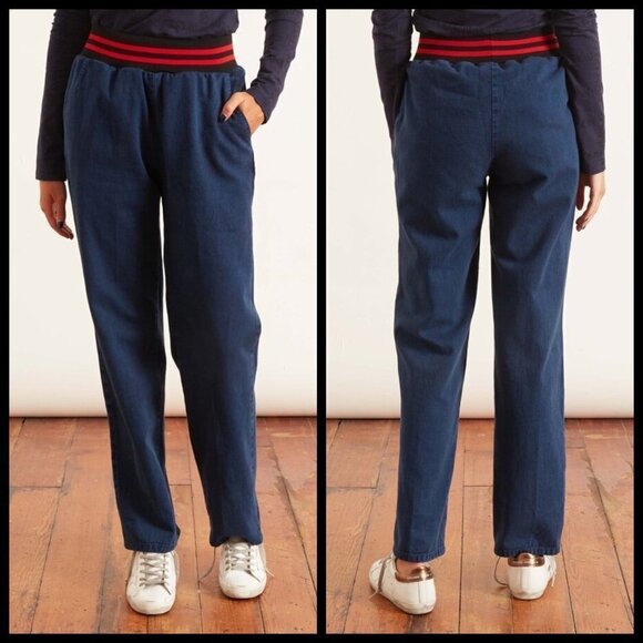 💕RACHEL COMEY💕 Doxa Pant Striped Elastic Waist Acid Wash Denim Navy Large NWT - Picture 7 of 16